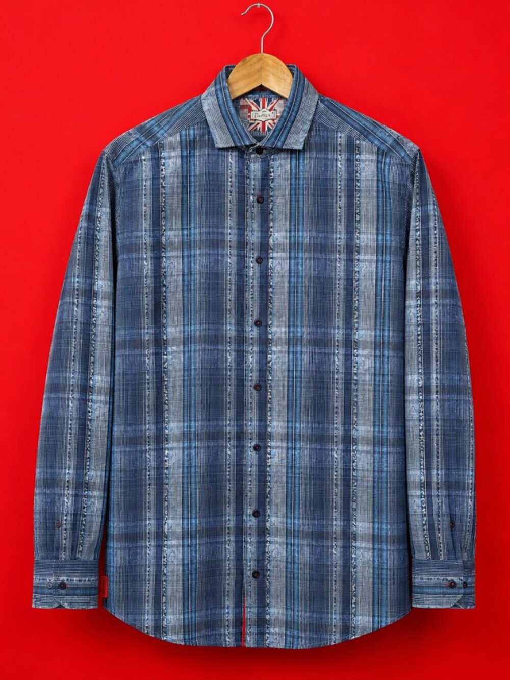 Blue Printed Cotton Button Down Shirt 7 Downie St. Couture  Size LT